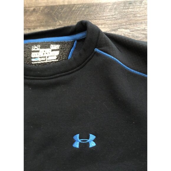 Under Armour Black with Blue Trim Small Fitted Long Sleeve Shirt - Picture 2 of 5